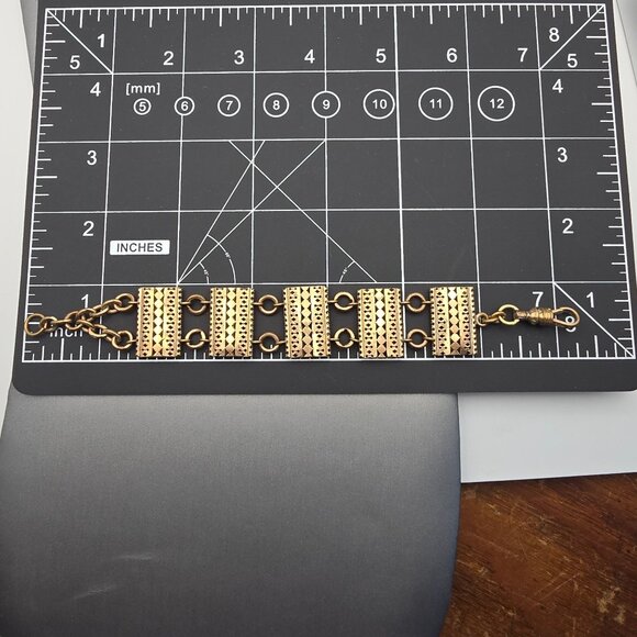 VTG Solid Copper Panel Link Bracelet 7" Geometric Cutout Designs Hook Clasp 50s - Picture 11 of 14